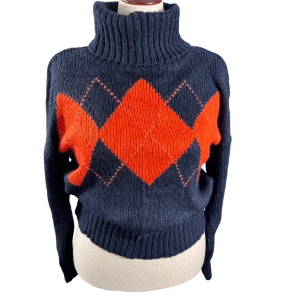 Tommy Hilfiger Navy Cowl Neck Sweater with Orange Argyle